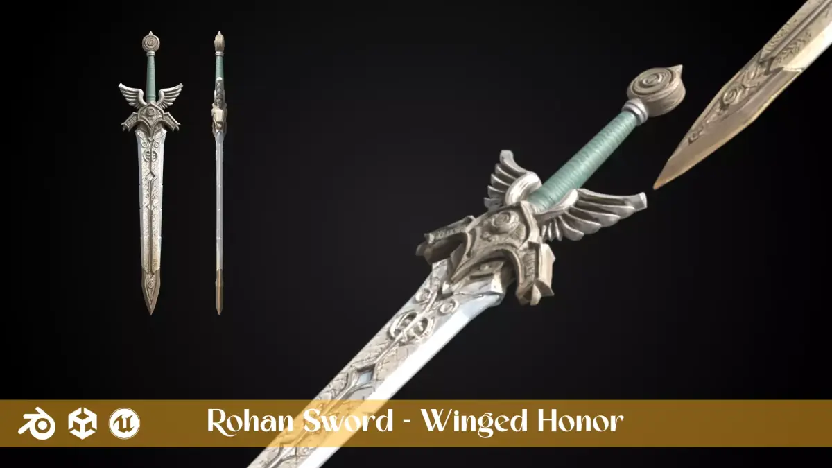 Stylized Rohan Sword - Winged Honor - Game Ready 3D model