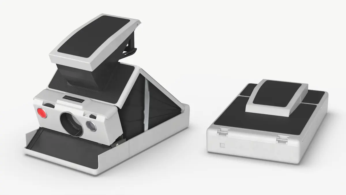 Retro Instant Camera Folding Type White Black Rigged for Maya 3D model