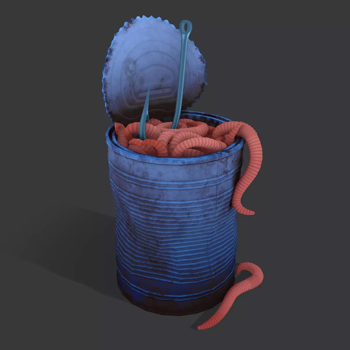 Can of worms with fishing hook prop Low-poly 3D model