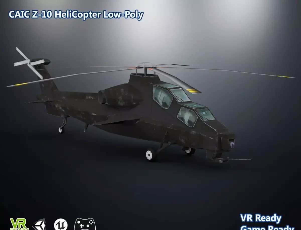 Low-Poly CAIC Z-10 Twin-Turboshaft Attack Helicopter Low-poly 3D model
