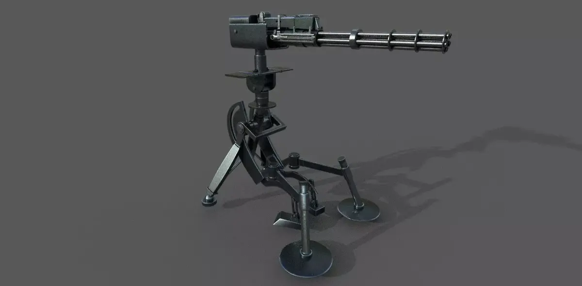 Minigun 3D Model gun on tripod Low-poly 3D model