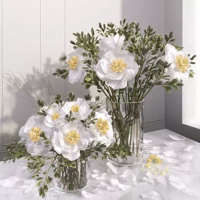 White camellia peony bouquet glass vases  3D model