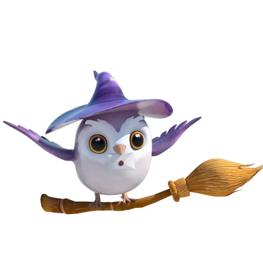 Cartoon owl- magic messenger with flying broom 3D model