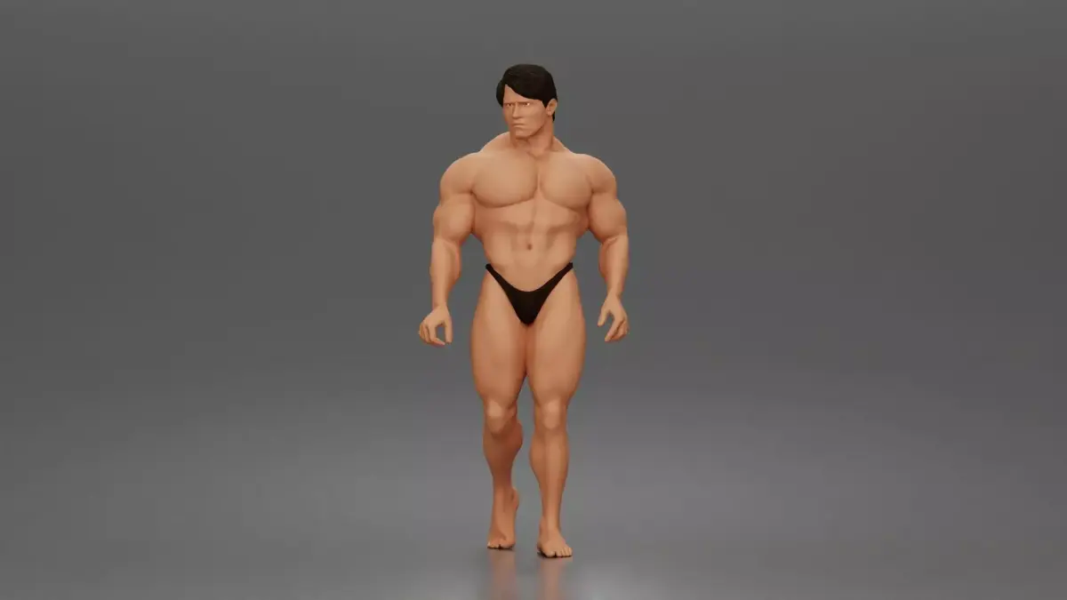 The muscular Arnold walks forward showcasing sculpted physique 3D print model