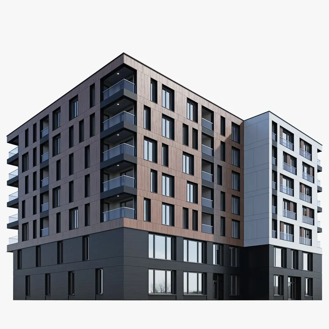 Modern residential building 6 3D model purchase