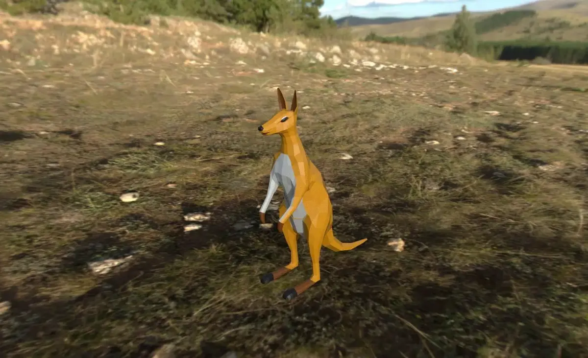 Low-poly Cangaroo kangaroo in field Low-poly 3D model