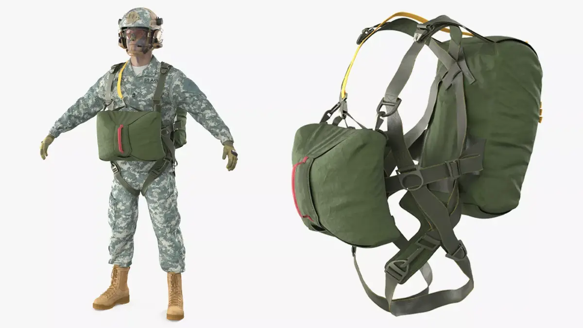 Military Parachute Equipped Soldier Green 3D model purchase
