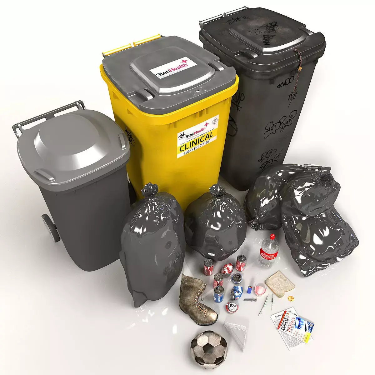 Wheelie Bin Kit With Rubbish 3D model