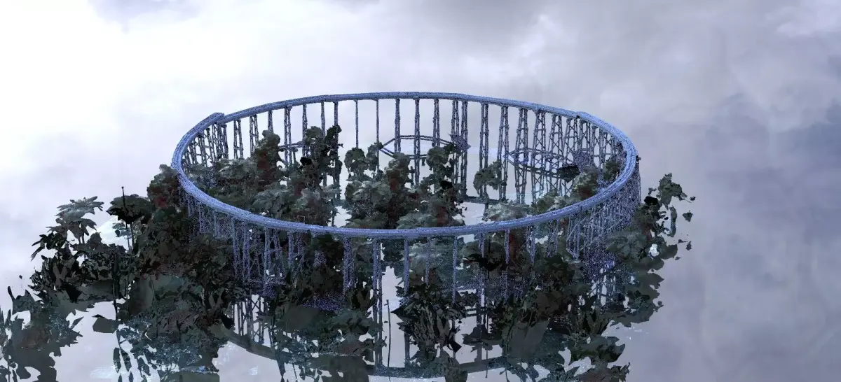 Railway bridge over water with jungle 3D model