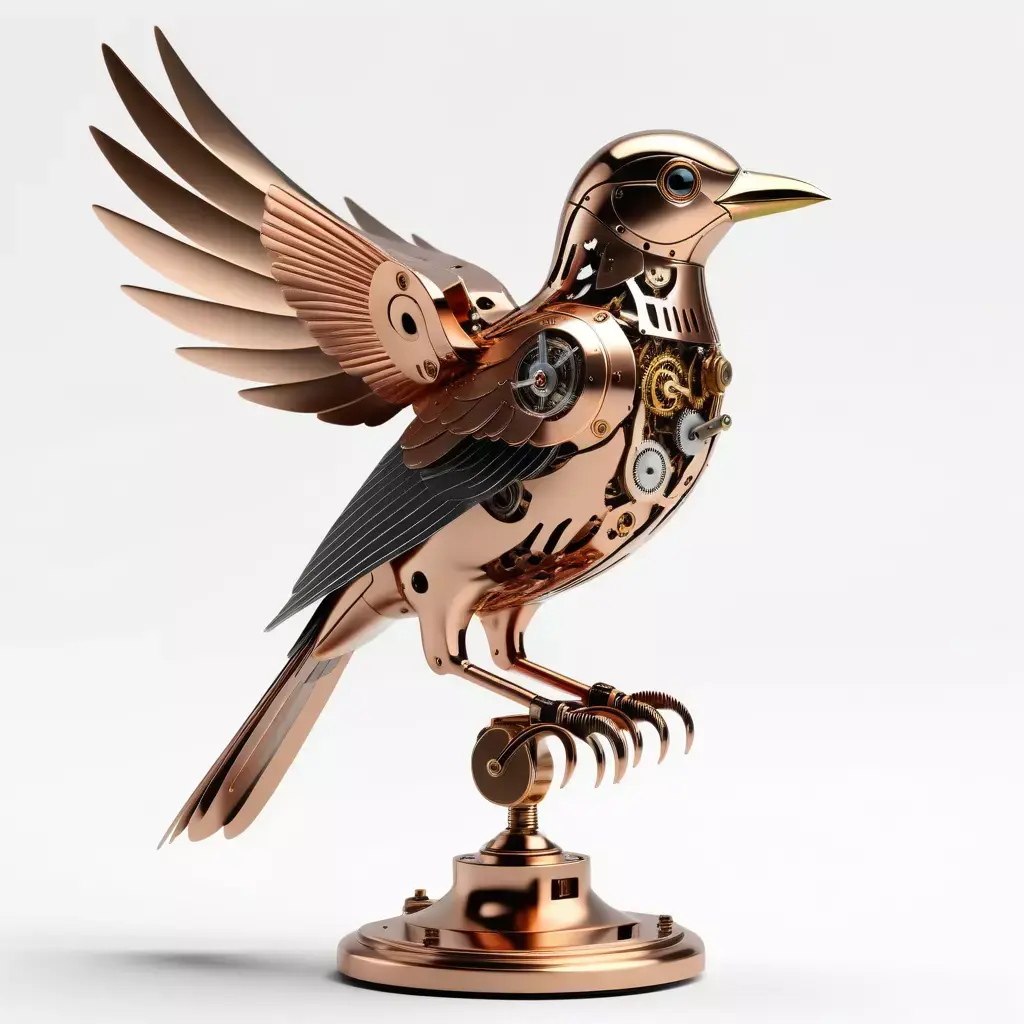 Steampunk Copper Mechanical Bird Automaton 3D model