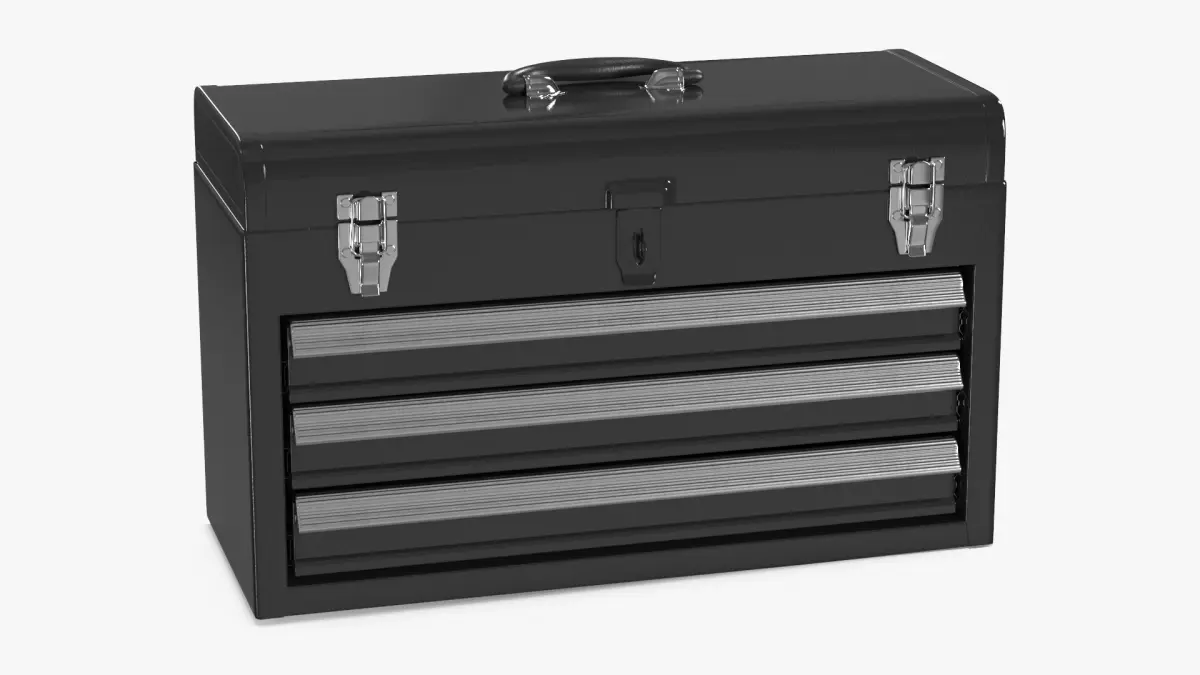 Metal Portable Chest Toolbox with 3 Drawers Black 3D model