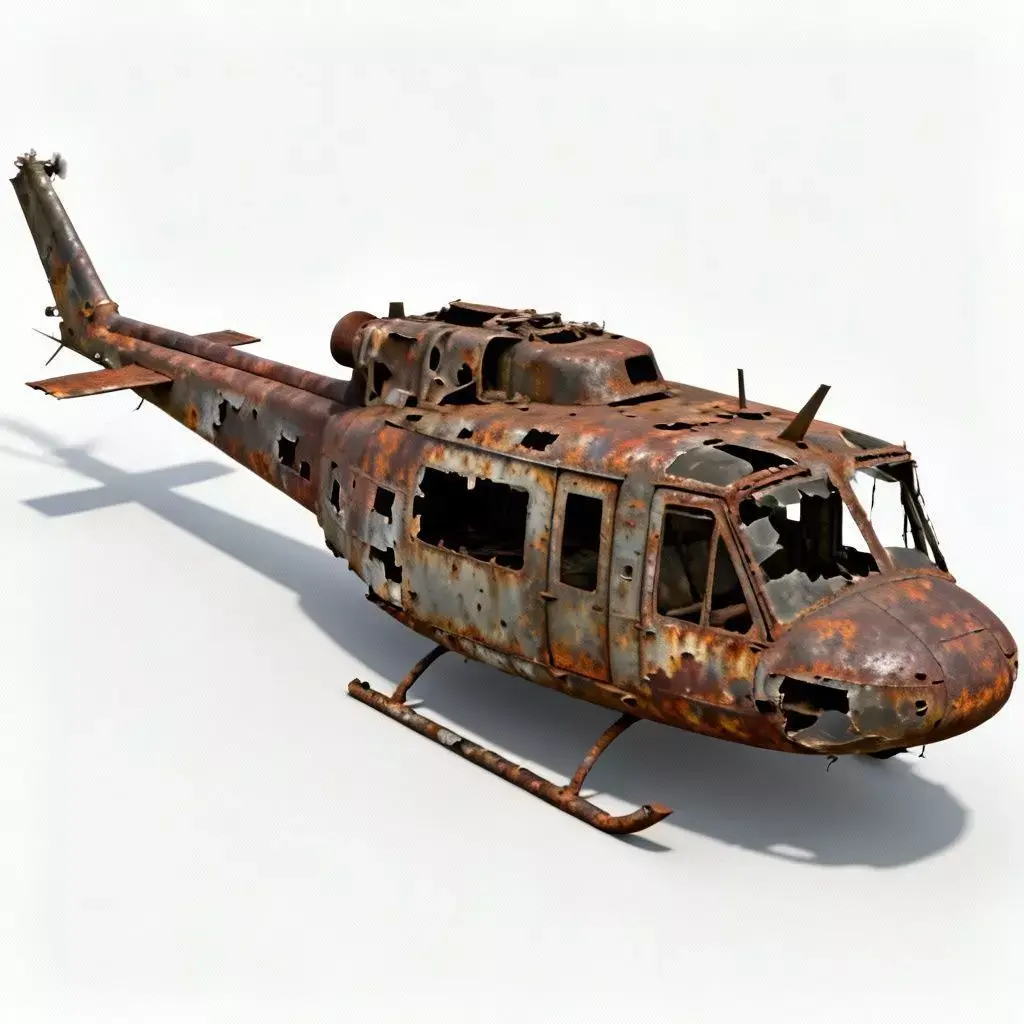 Decayed Rusted Huey Wreckage 3D Model Low-poly 3D model