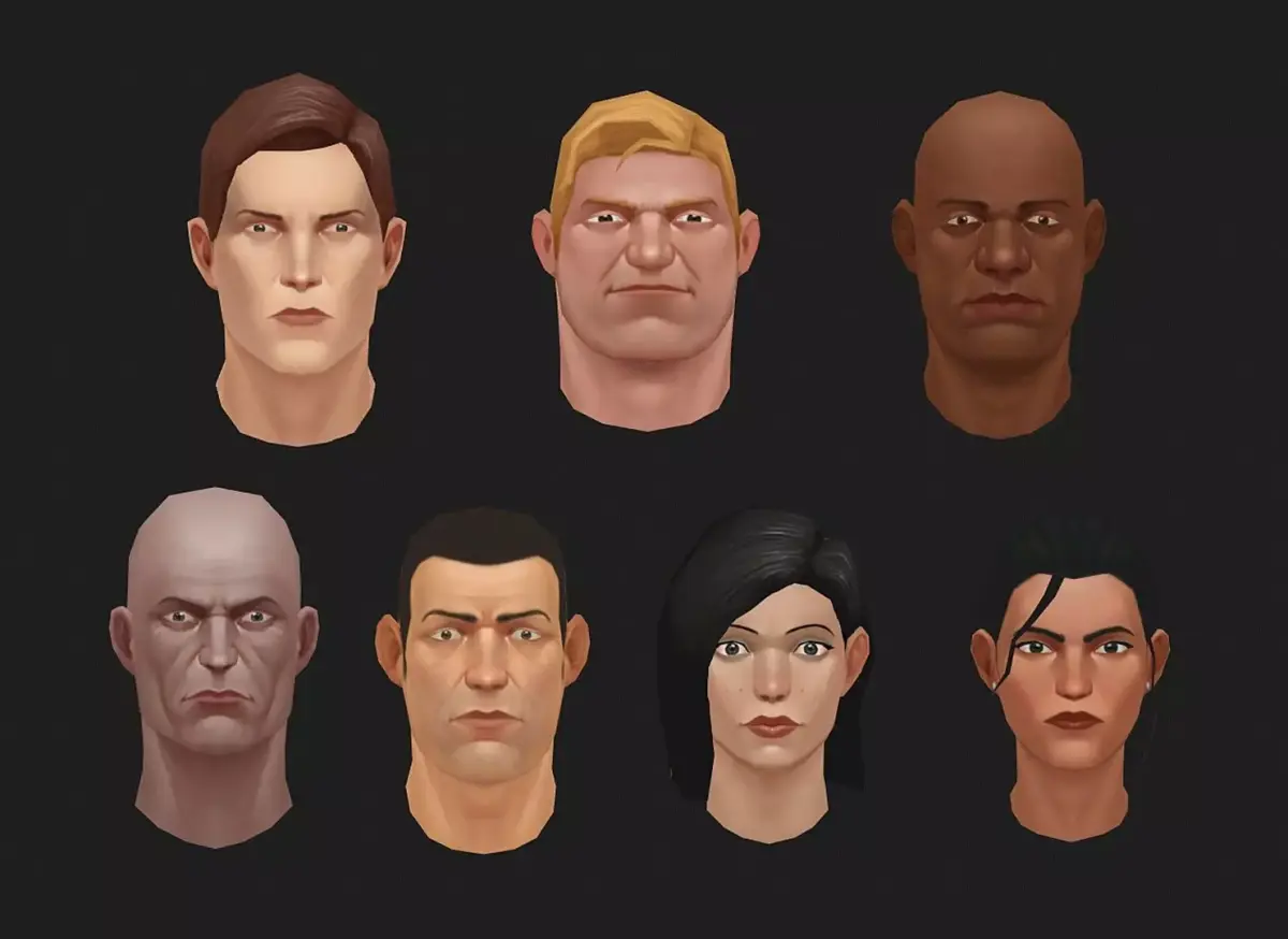 LP heads and textures Low-poly 3D model