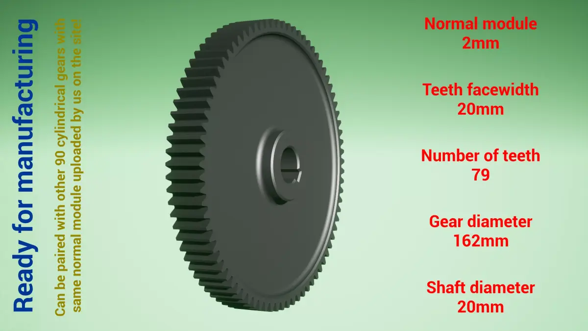 Cylindrical gear - paired - z79 m2 D162 d20 3D print model