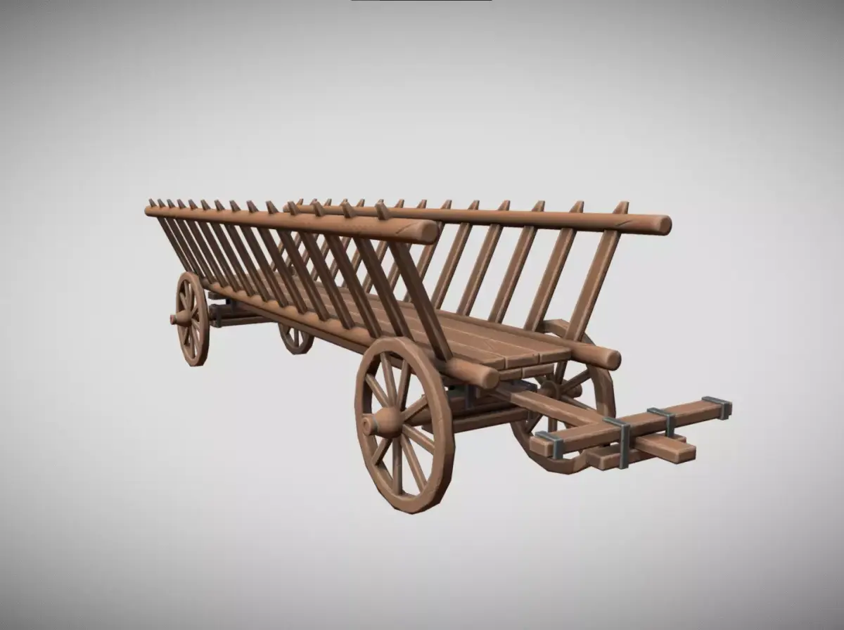 Wooden Cart Low-poly 3D model 21