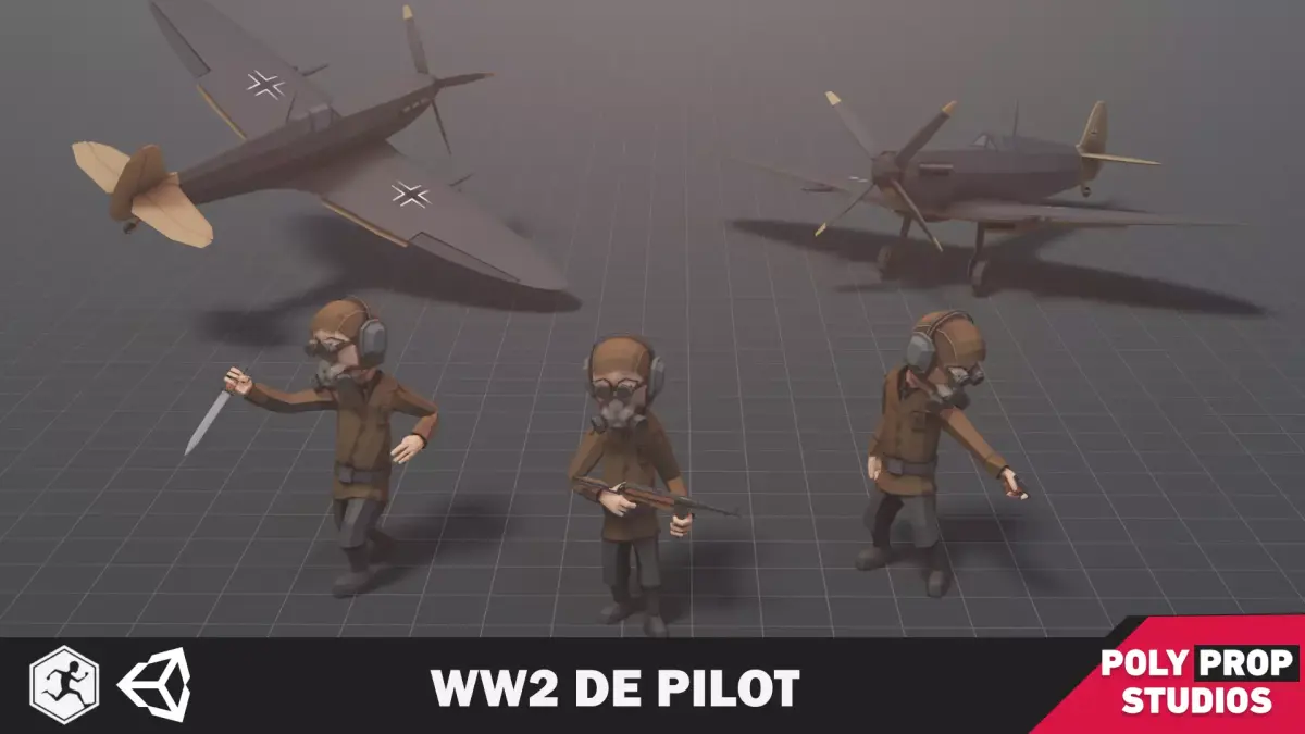 WW2 DE Pilot Low-poly 3D model