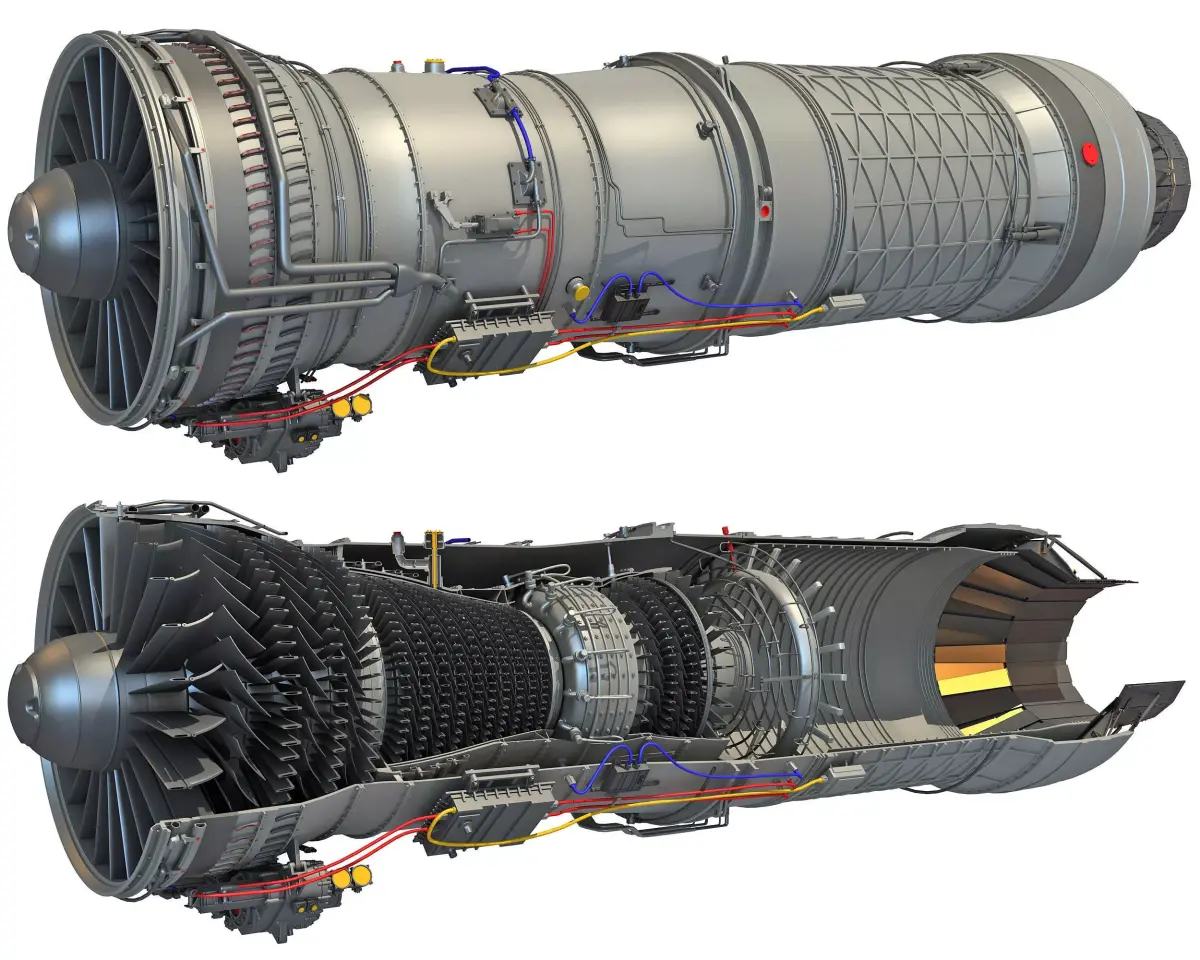 Complete and Sectioned Afterburning Turbofan Engine 3D model