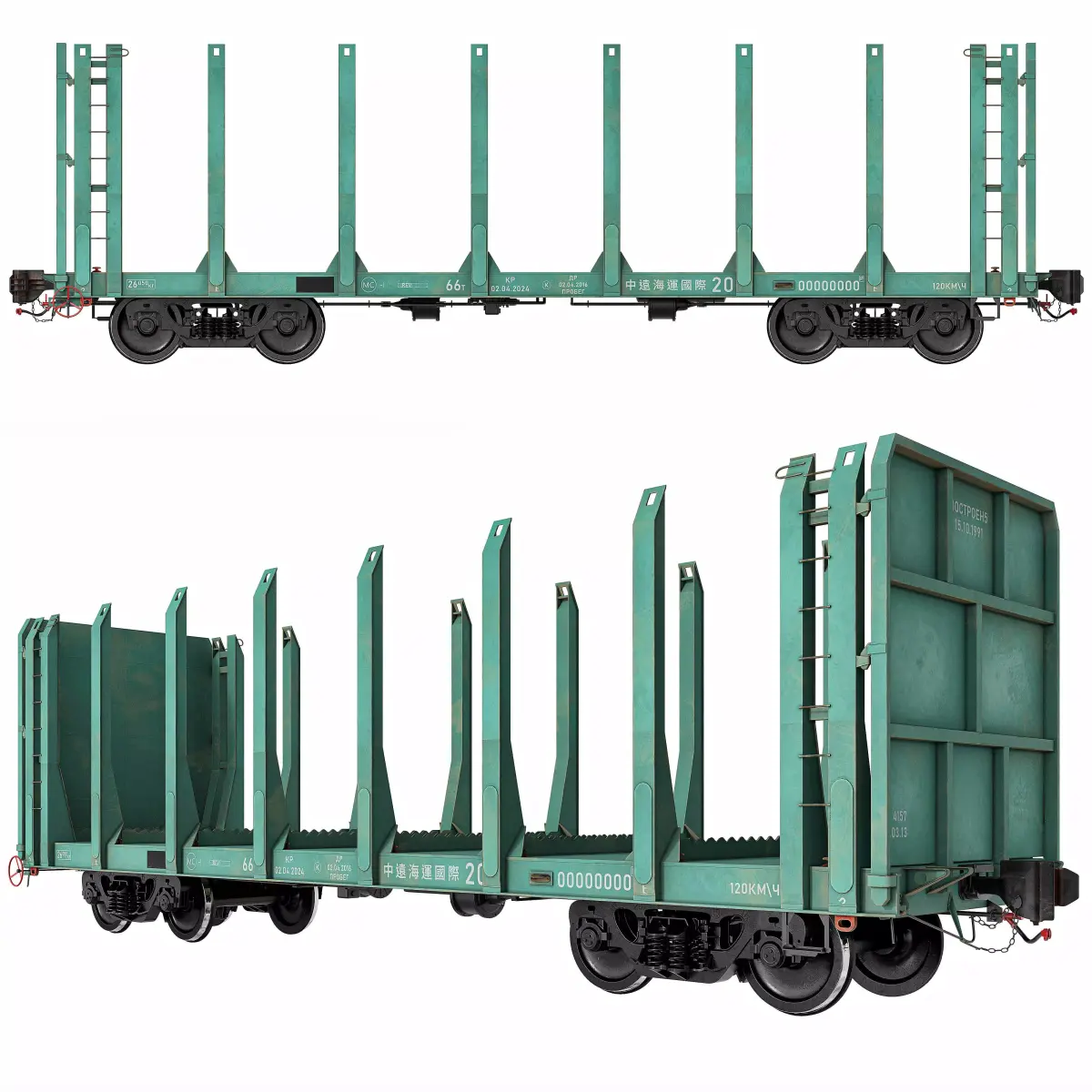 Flatcar 13-198 for timber 3D model