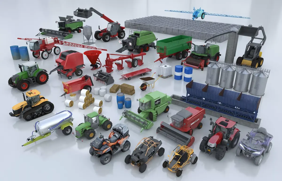 20 types of agricultural machinery 3D model