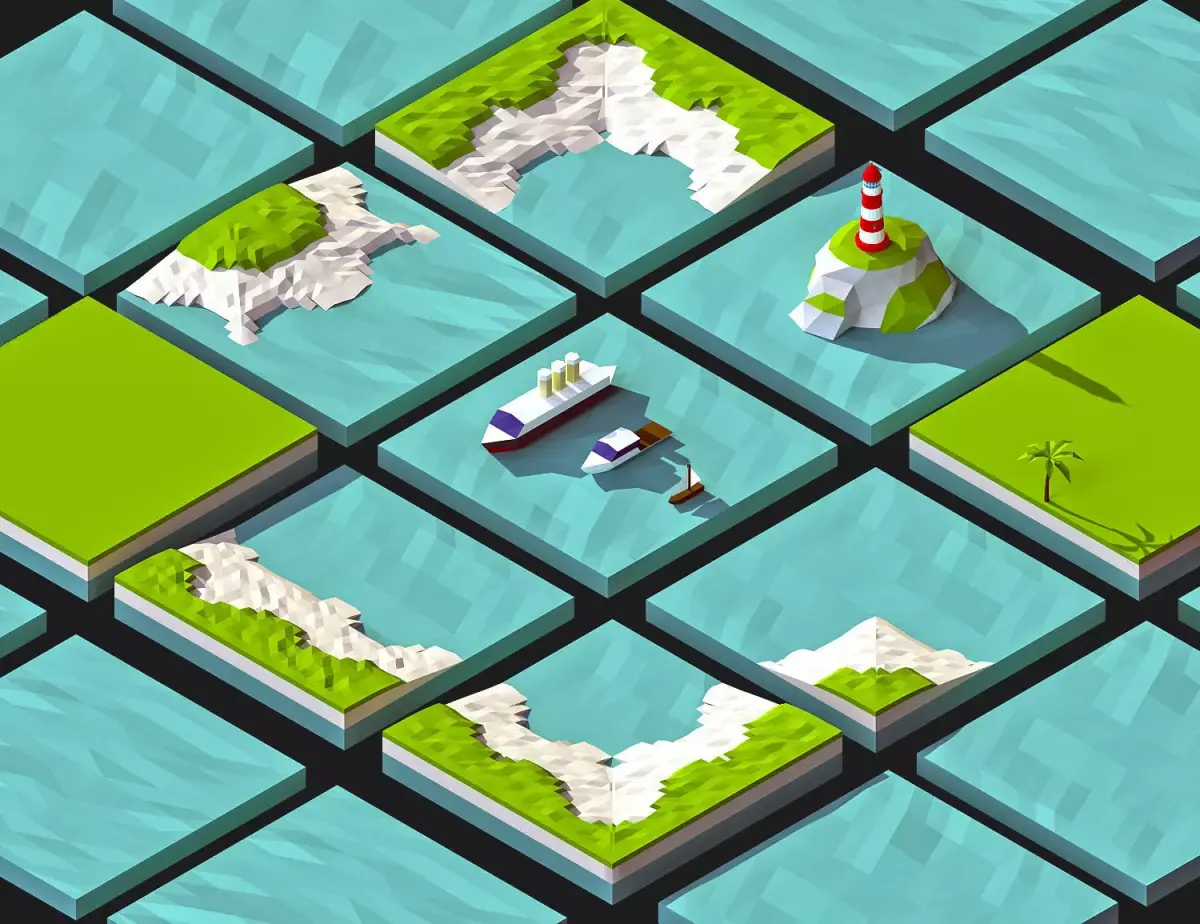 Modular Sea platforms 3d mode Low-poly pack Low-poly 3D model