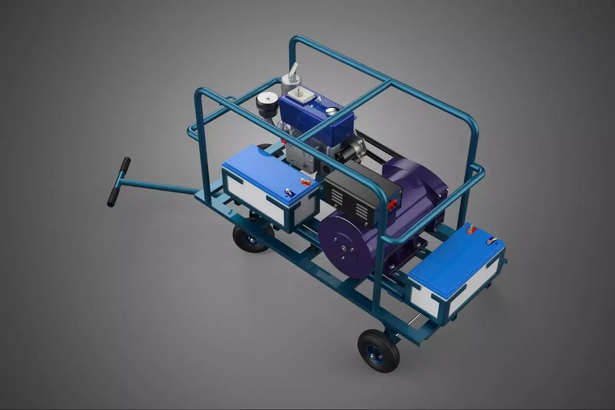 WHEELED UTILITY CART ENGINE TWIN BATTERY POWER BANKS GENERATOR 3D model