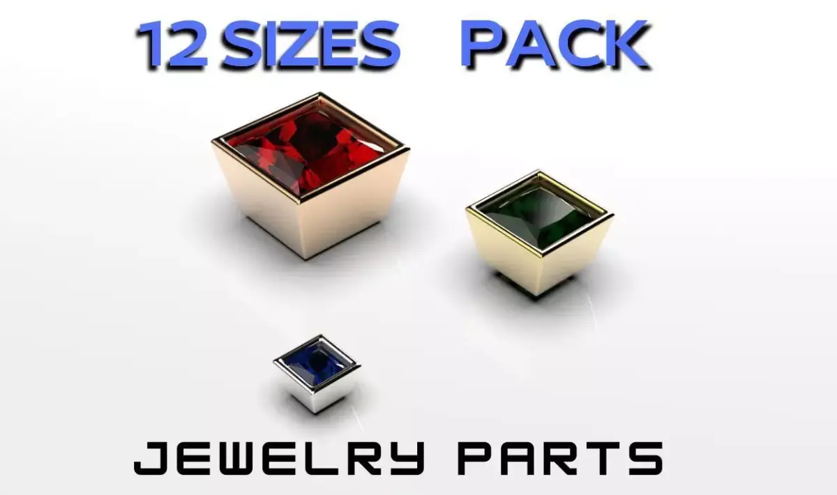 princess shape bezel flush setting ring heads 3D print model