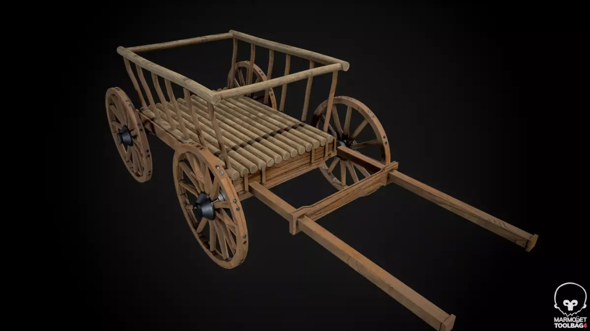 Medieval Wooden Horse Cart Variation 1 - Low Poly And Game Ready Low-poly 3D model