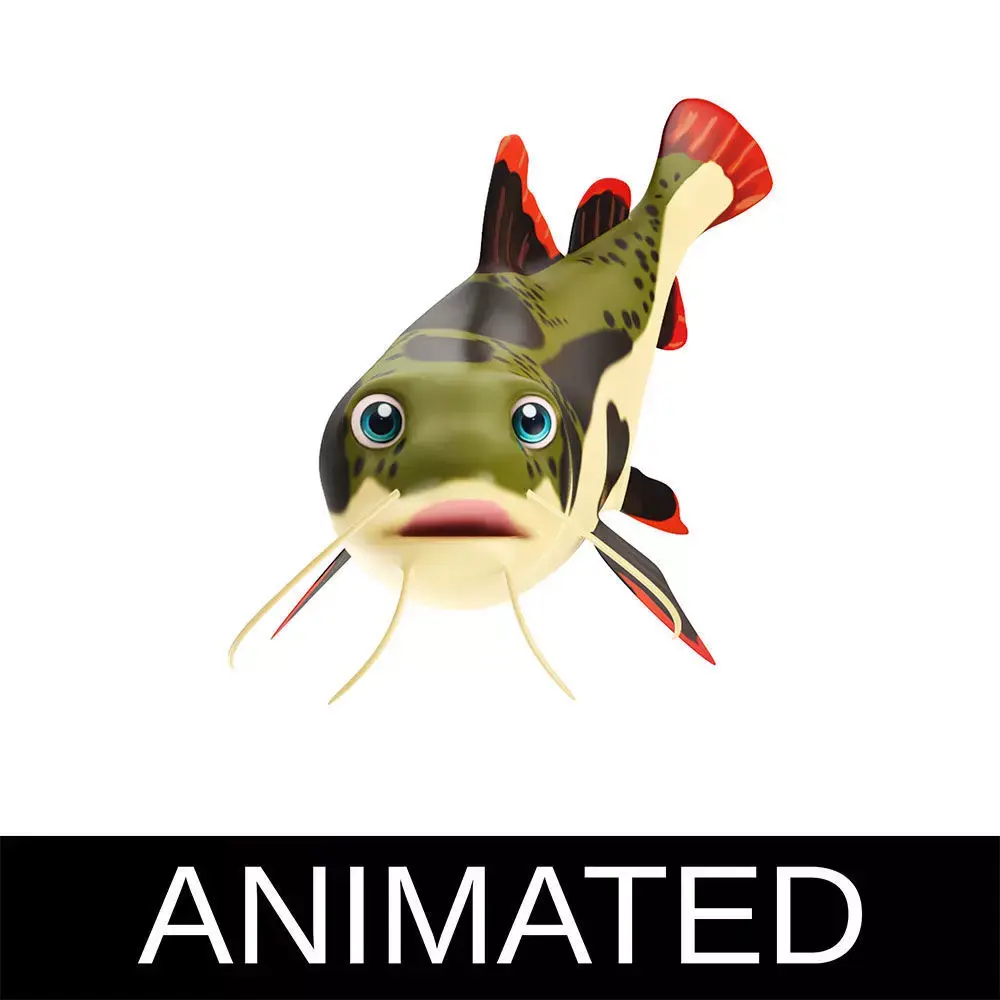 Red Tail Cat Fish Cartoon Animated Low-poly 3D model