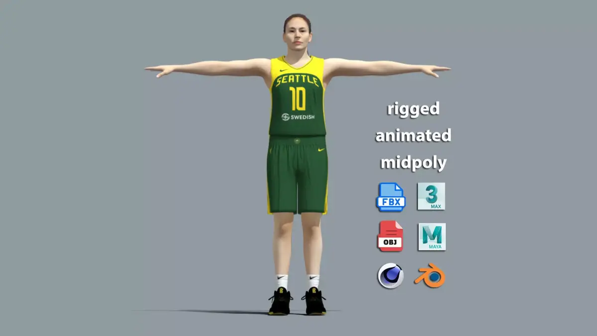 T-Pose Rigged Sue Bird Seattle Storm 3D model
