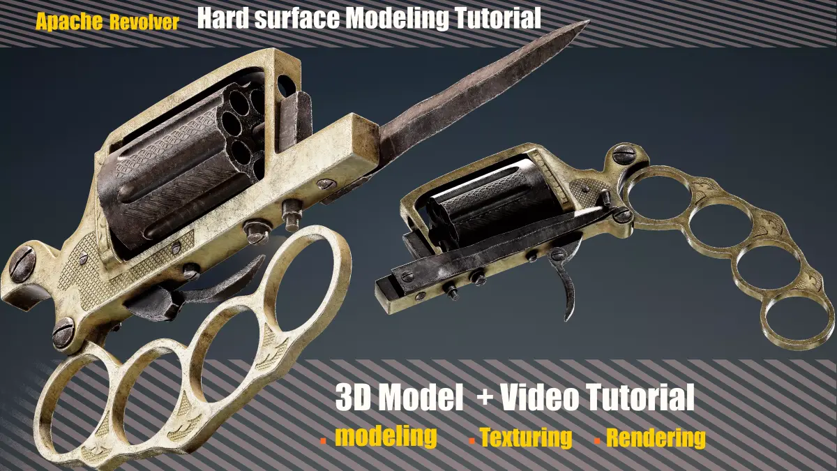 Apache Revolver  modeling Tutorial Low-poly 3D model