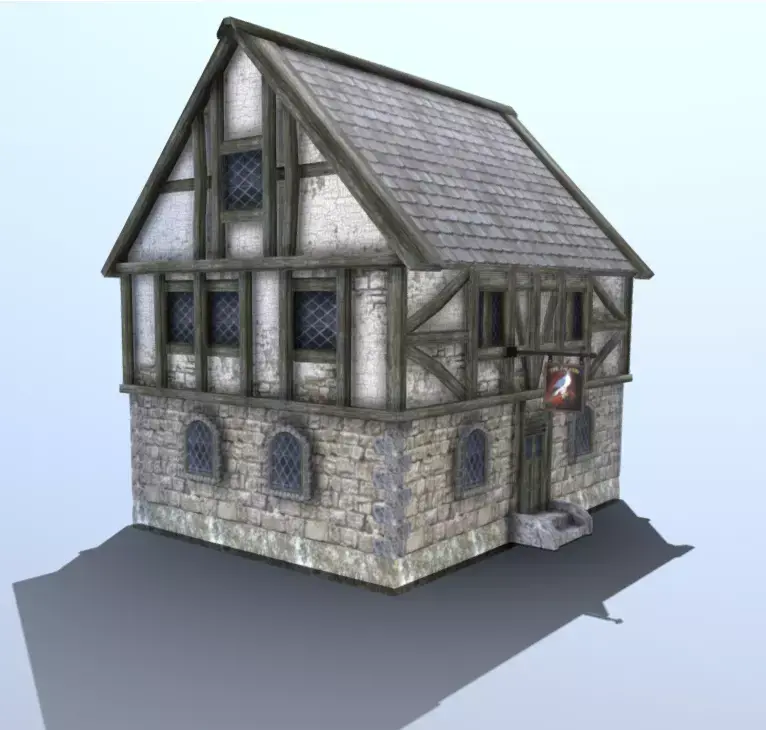 Medieval Tudor Tavern Low-poly 3D model