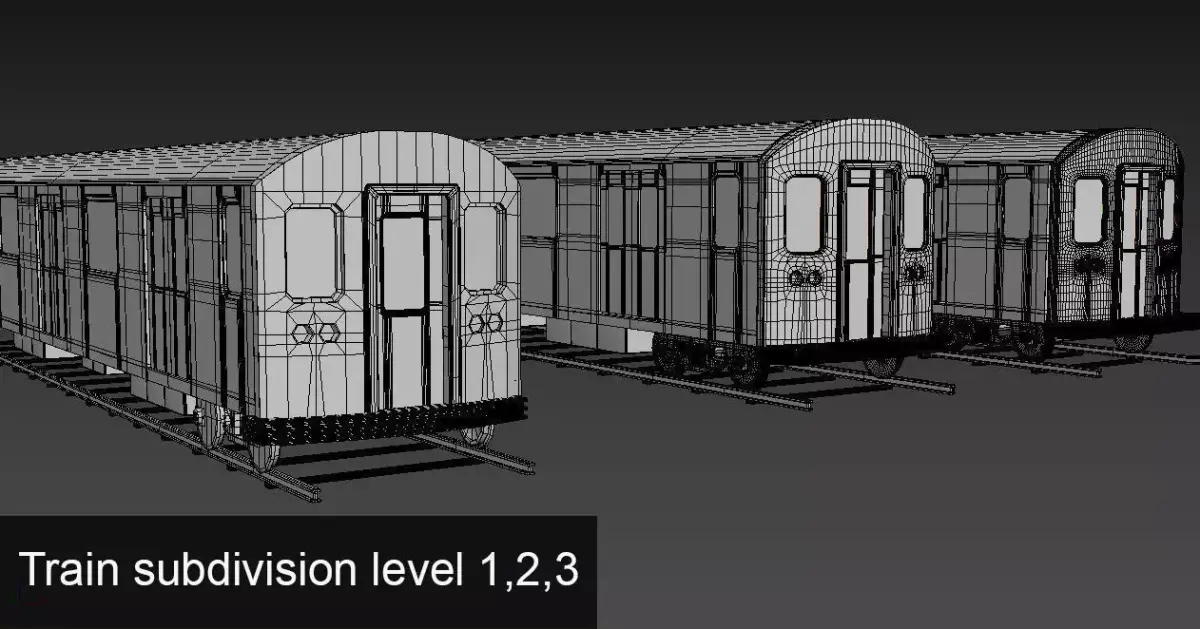 3 trains low   high poly subdiv 1 and 2 Low-poly 3D model