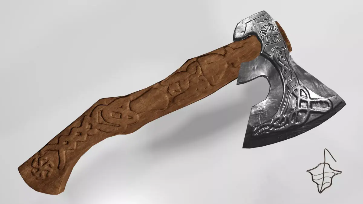 Slavic pagan axe with pagan patterns Low-poly 3D model