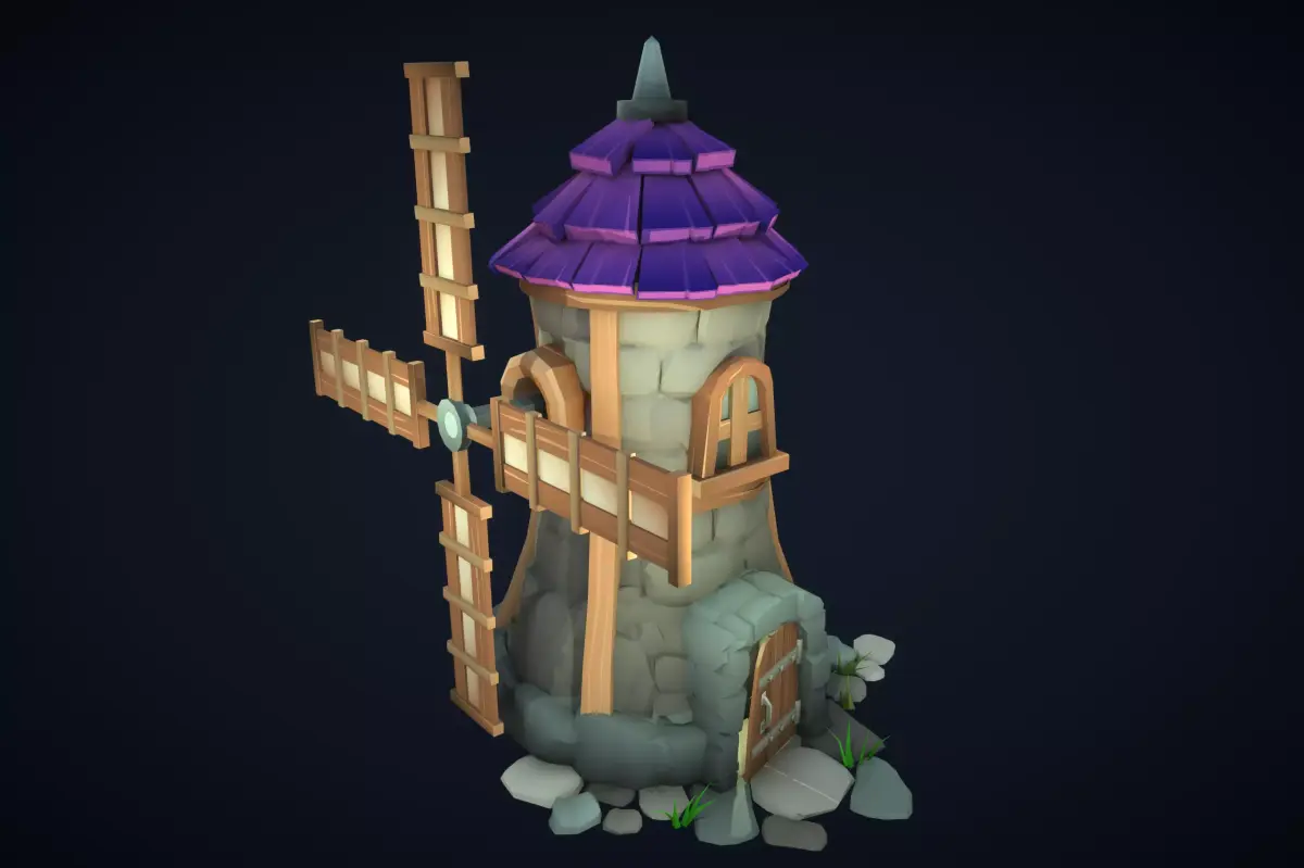 Stylized Poly Windmill Low-poly 3D model