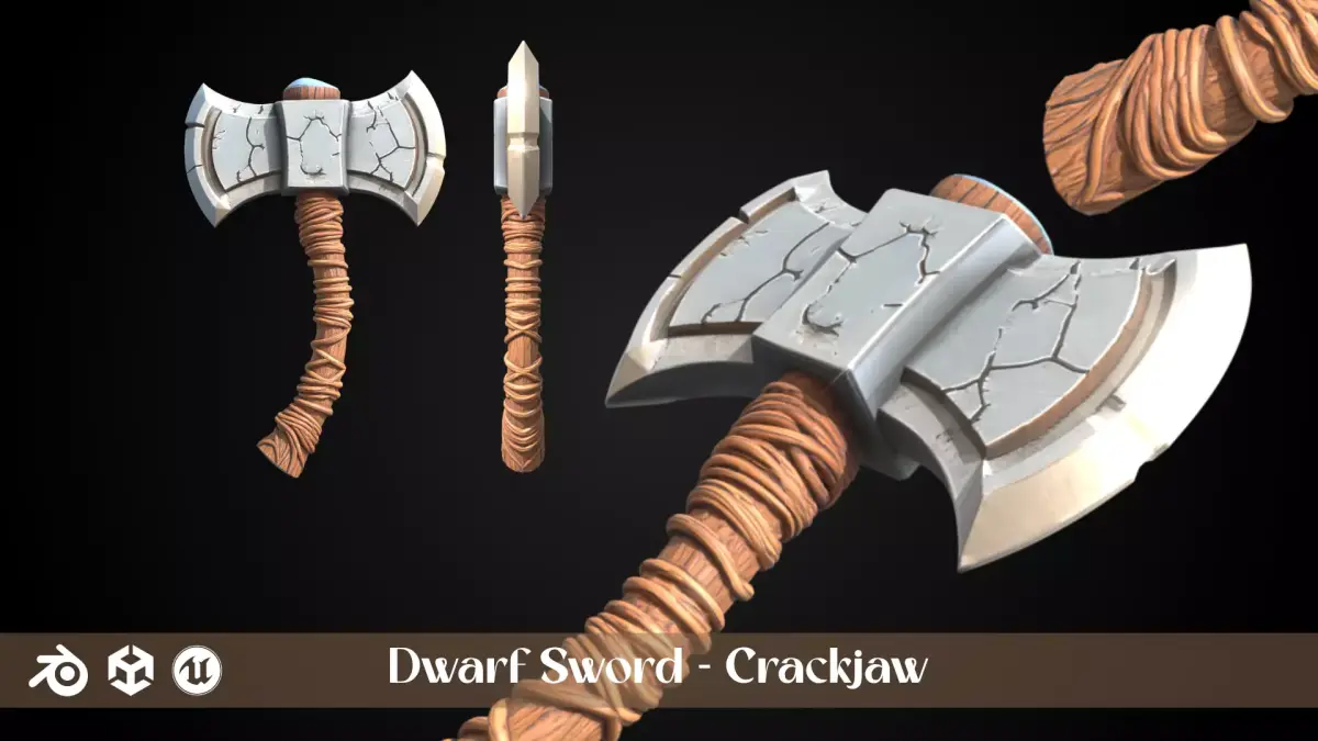 Stylized Dwarf Sword - Crackjaw - Game Ready 3D model