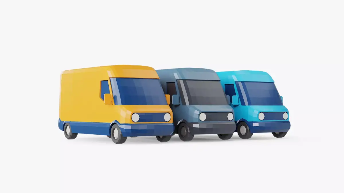 Delivery Van Stylized Blue Prime Yellow 3D Model Pack