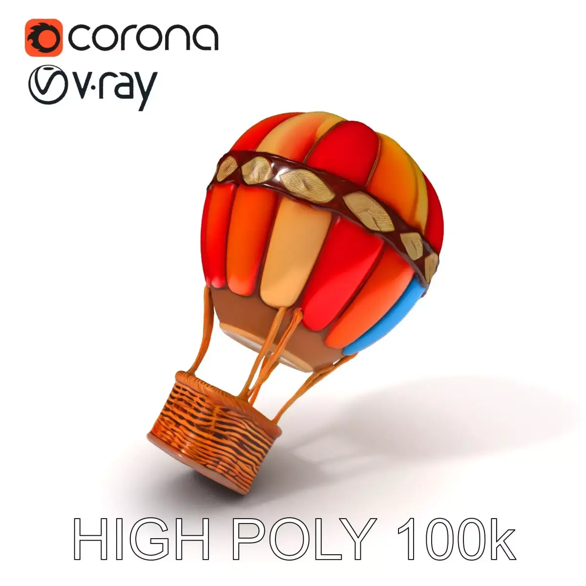 Colorful Hot Air Balloon Model Pack Low-poly 3D model