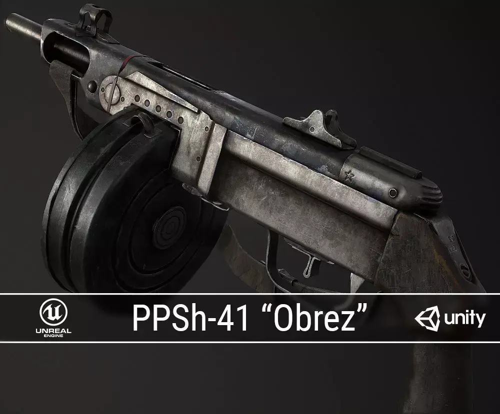 PBR Soviet PPSh-41 Obrez Low-poly 3D model