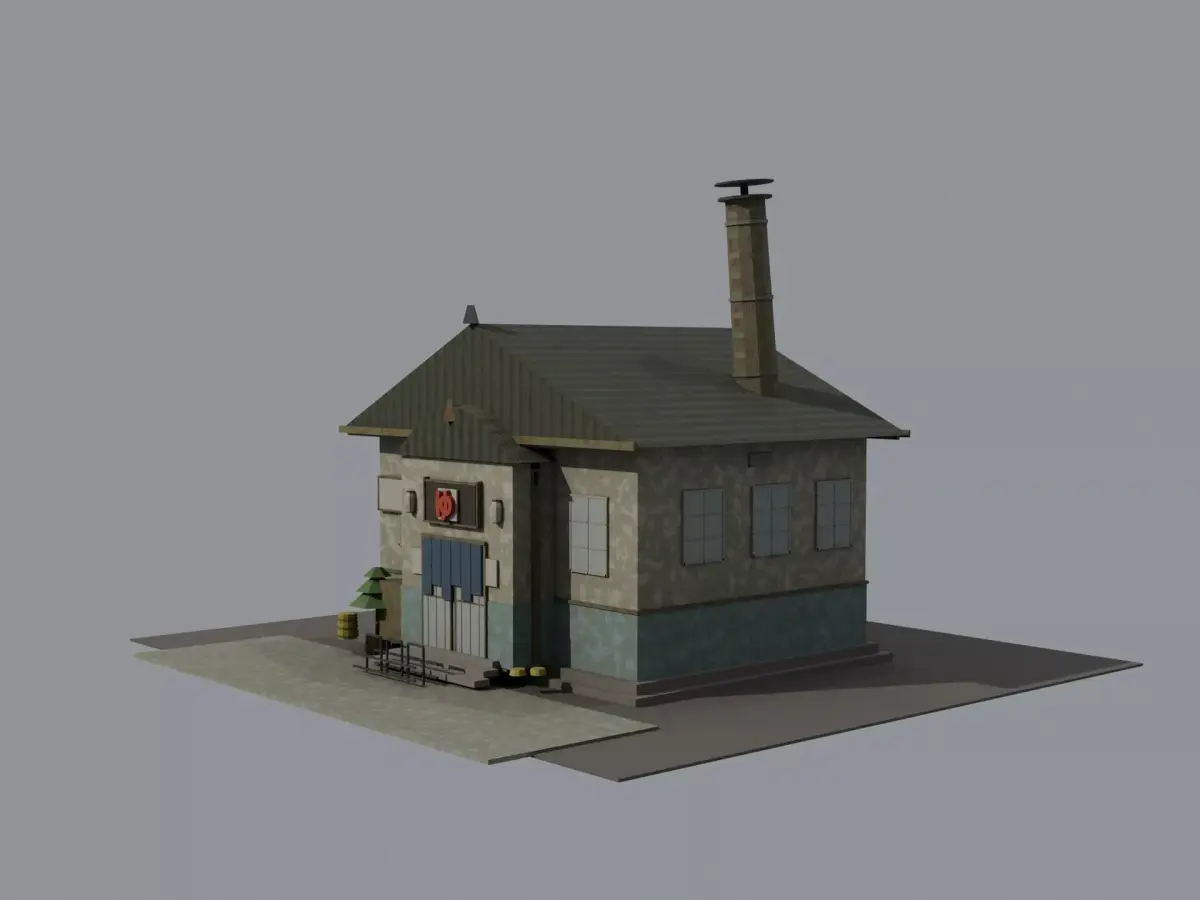 Abandoned Japanese Sento Bathhouse Exterior  Low-poly 3D model
