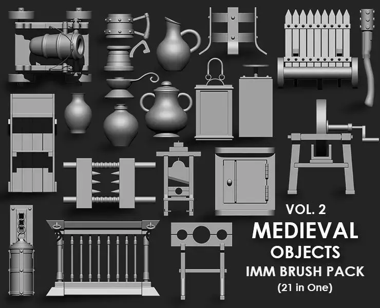 Medieval Objects Imm Brush Pack 21 in one Vol 2 3D model
