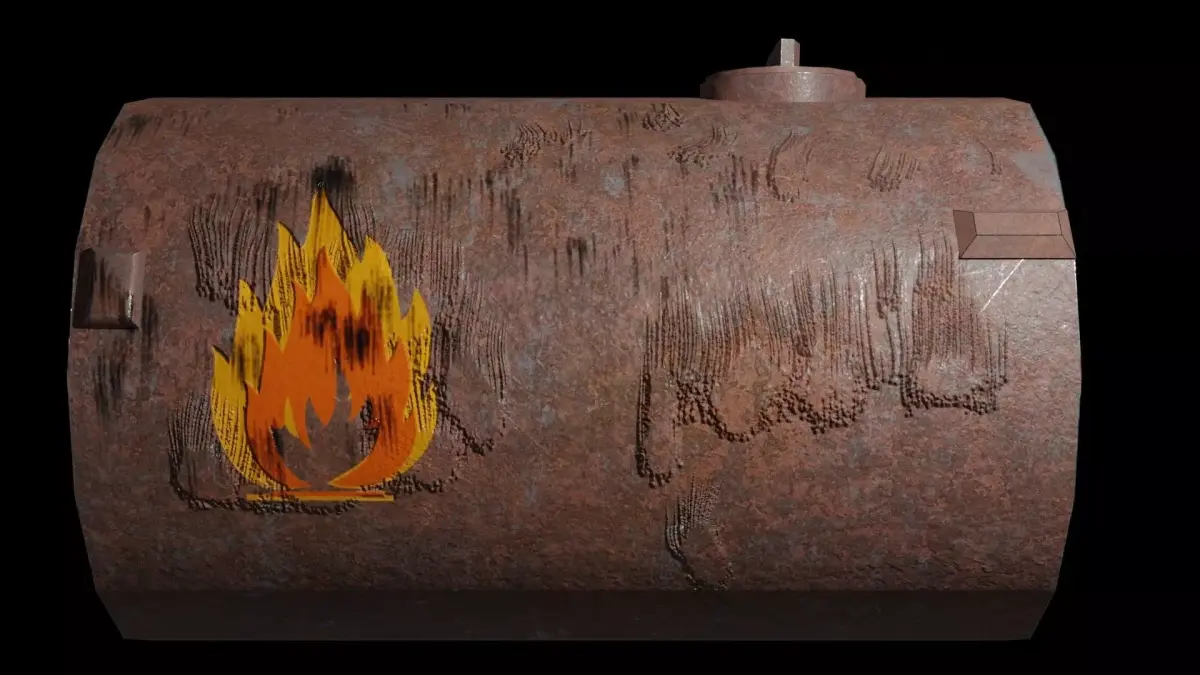 35Tanker Game Ready Low Poly 3d Model fire burning on metal tank Low-poly 3D model