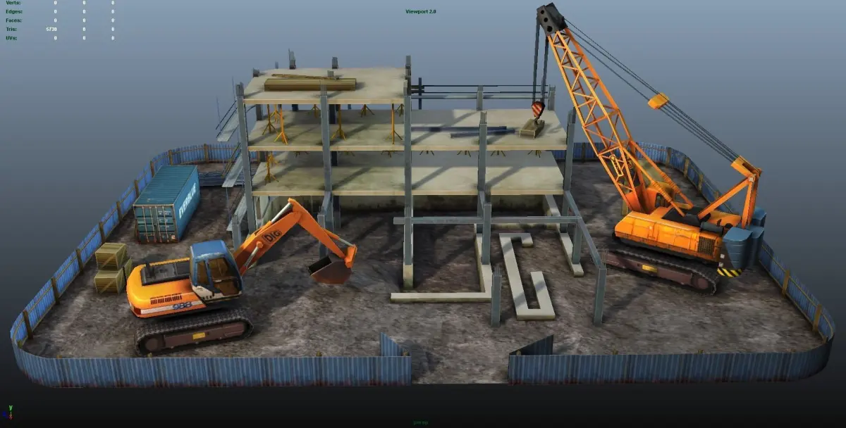 Construction Pack - Crane - Digger and Props - low poly Low-poly 3D model