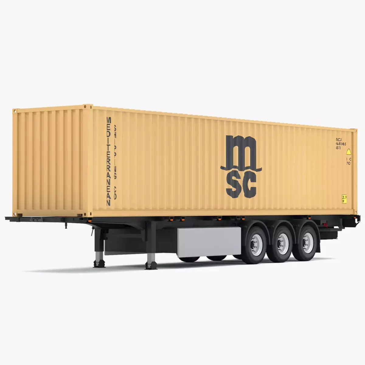 Chassis Semi Trailer with MSC Shipping Container 3D model
