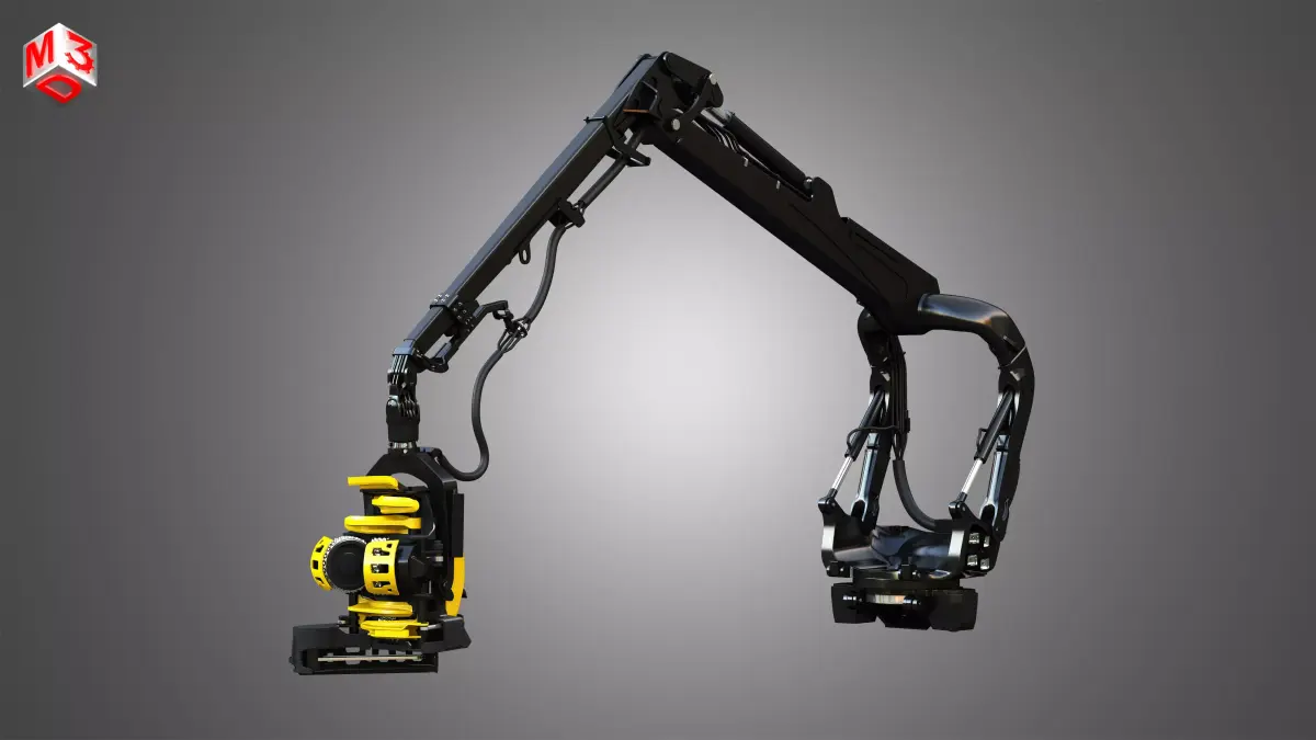 Forestry Crane with Harvester Head 3D model