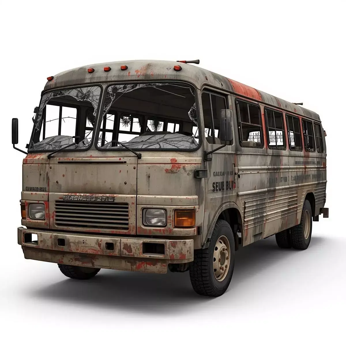 Wrecked Small Transit Bus 3D Model Low-poly 3D model
