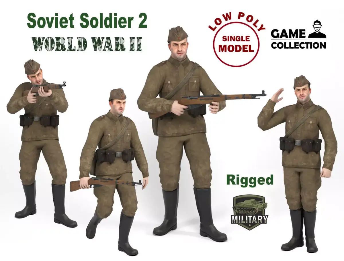Soviet soldier 2 Low-poly 3D model