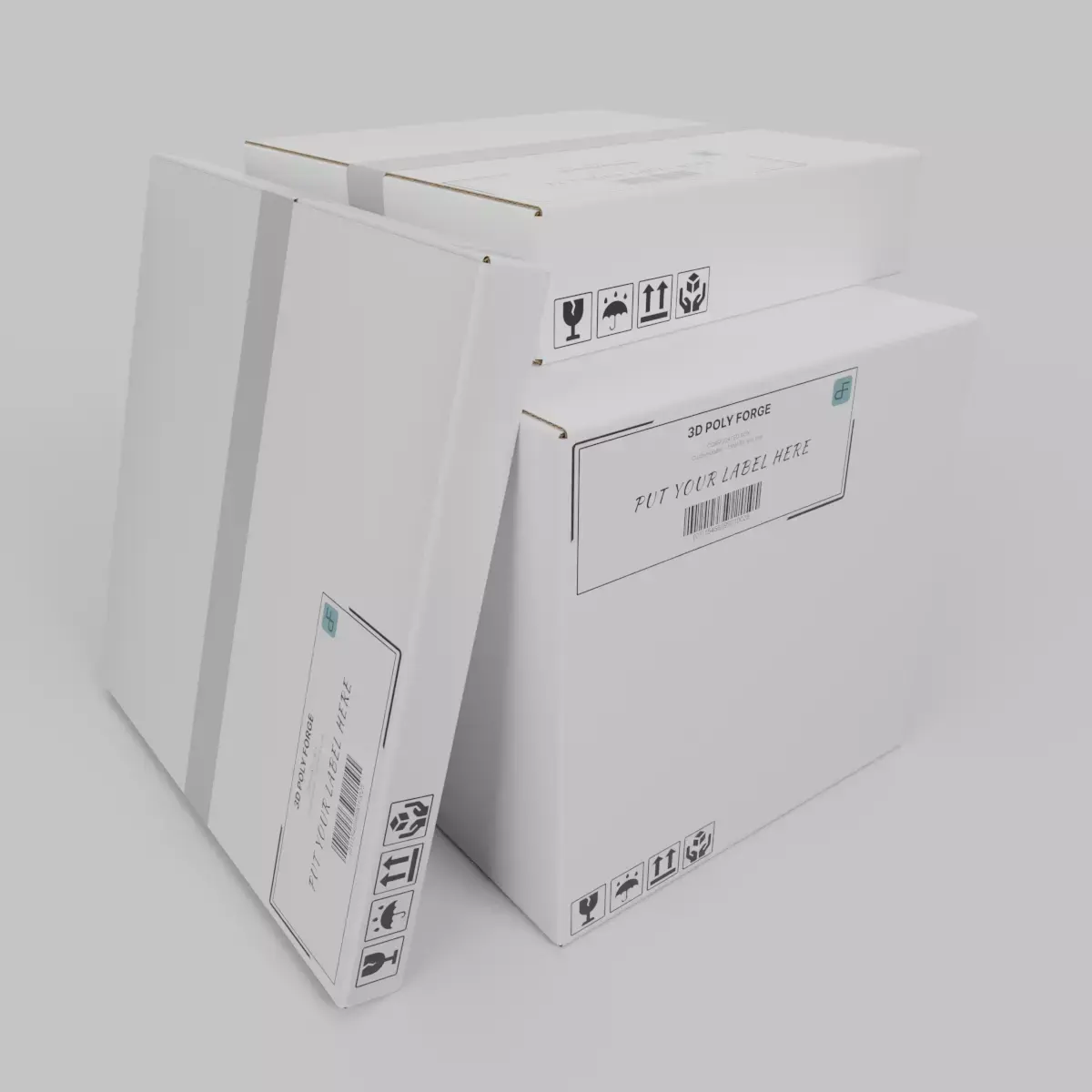 Cardboard Box Square Proportions Trio - Rigged and Customizable 3D Model Pack