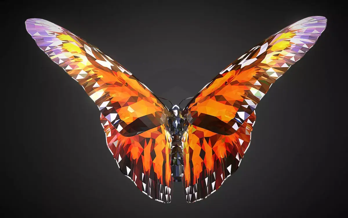 Batterfly Orange Low Polygon Art Insect Low-poly 3D model
