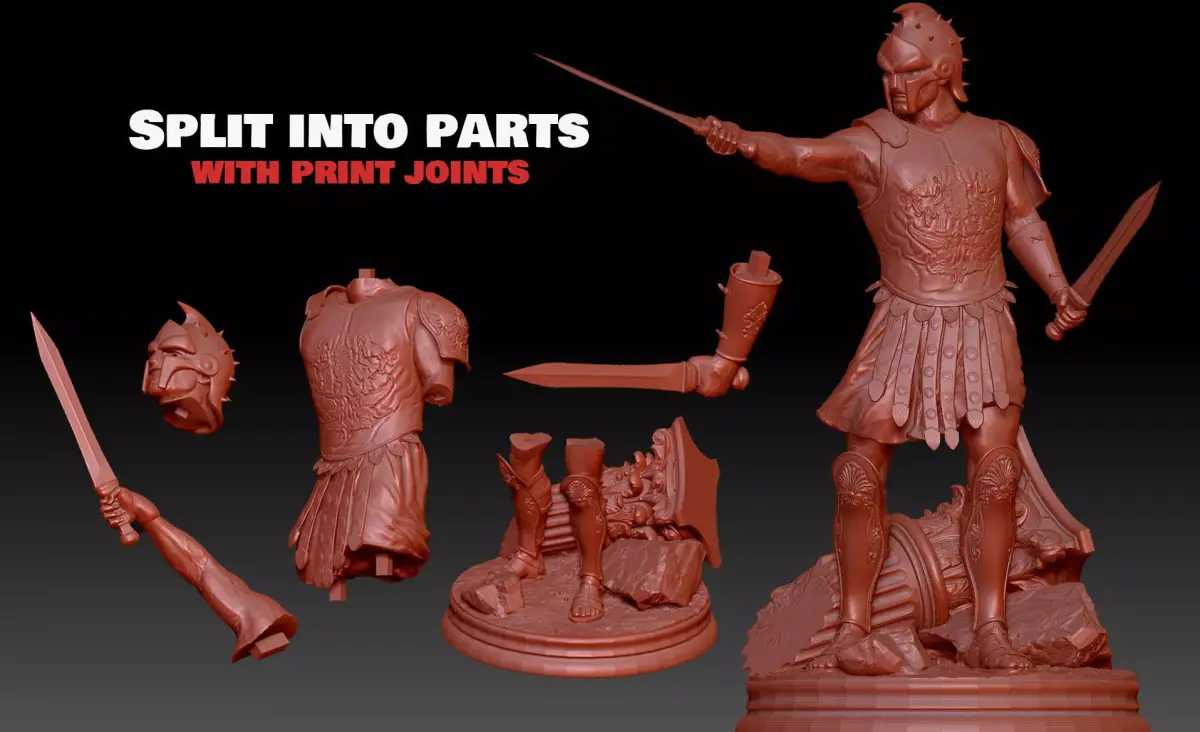 Roman Gladiator Warrior Maximus Sculpture split with joints 3D print model