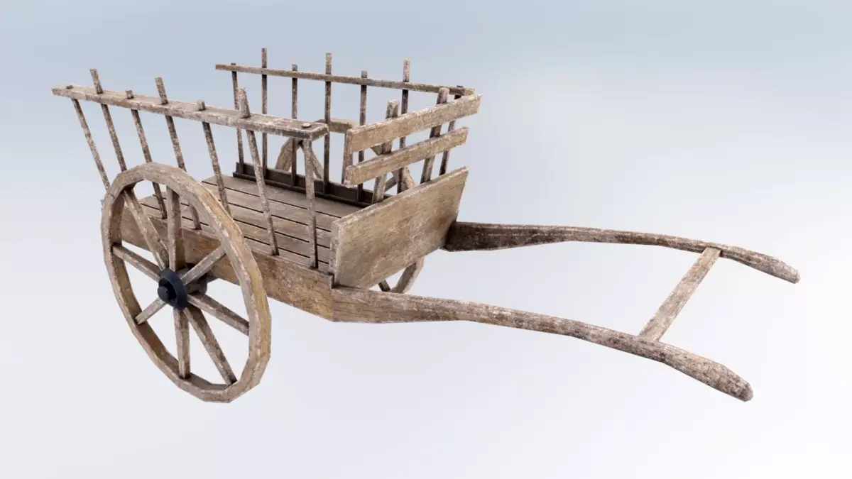 Wooden Wagon Hand Cart Low-poly 3D model